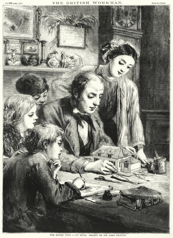 Het huis dat John bouwde (gravure) door John (after) Gilbert