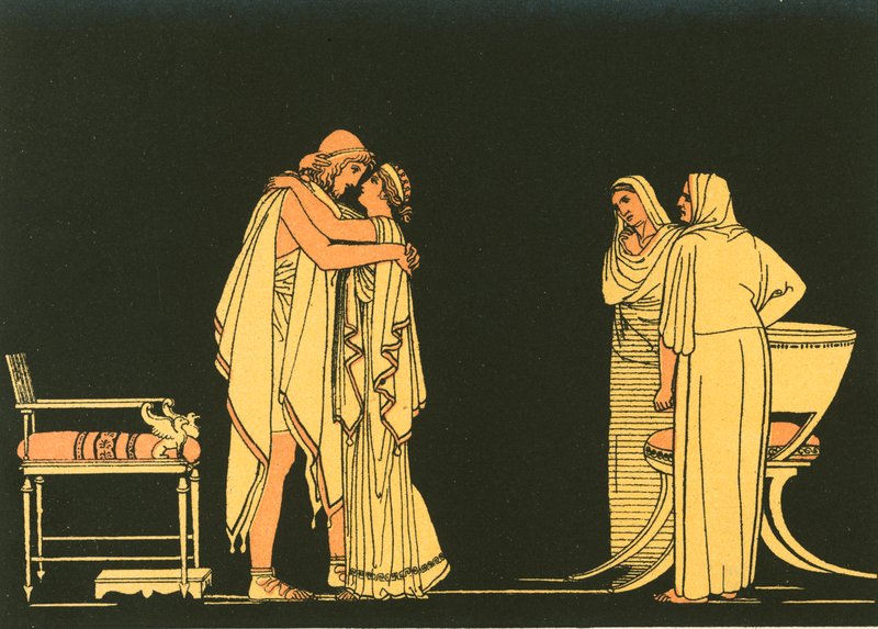 De ontmoeting van Odysseus en Penelope door John Flaxman