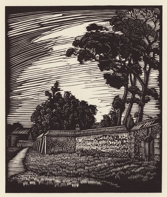 Cambridge: Peterhouse Wall, Coe Fen (houtsnede) door John Frederick Greenwood