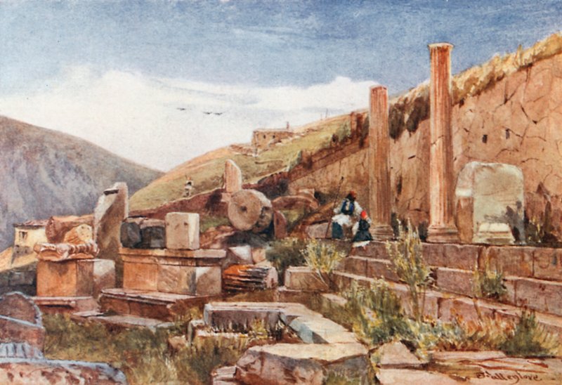 Delphi. De portiek van de Atheners door John Fulleylove