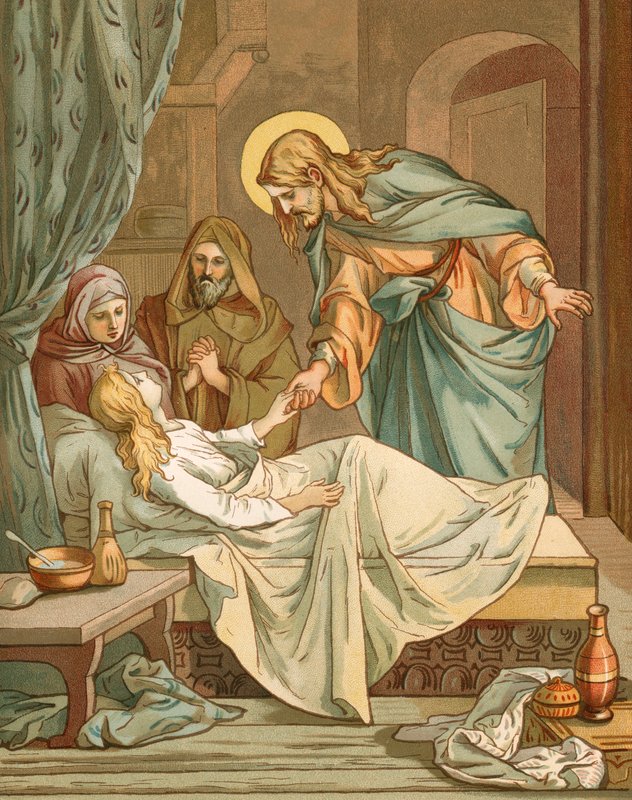 Jezus wekt de dochter van Jairus op door John Lawson