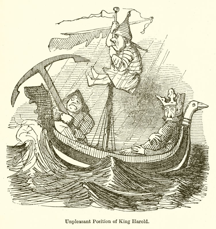 Onaangename positie van koning Harold door John Leech