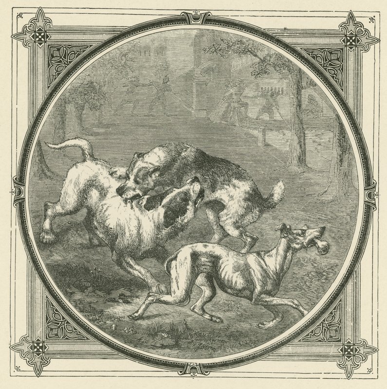 De honden en het bot (gravure) door John Leighton