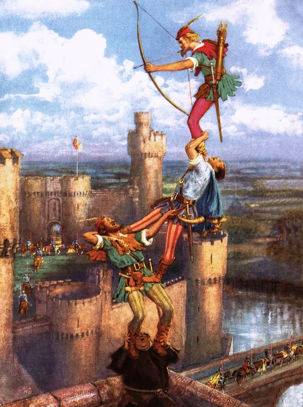 Robin Hood schiet in Nottingham Castle door John Millar Watt