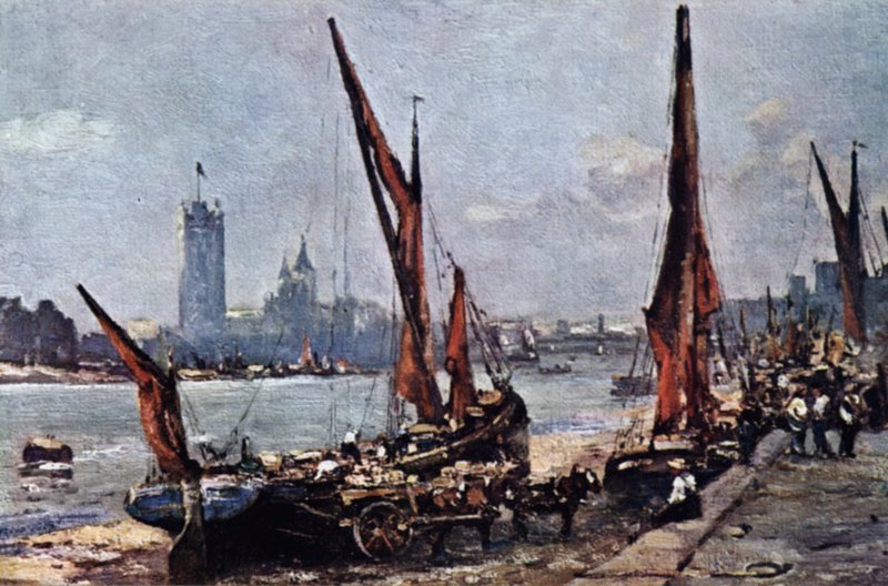 Houses of Parliament vanaf Vauxhall door John Muirhead