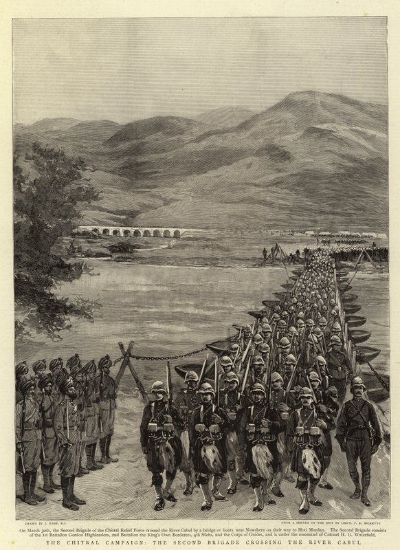De Chitral Campagne, de Tweede Brigade steekt de Rivier Cabul over door Joseph Nash