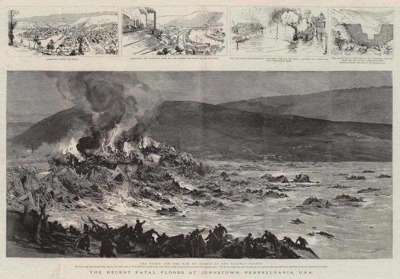 De recente fatale overstromingen in Johnstown, Pennsylvania, VS door Joseph Nash