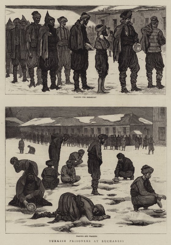 Turkse gevangenen in Boekarest door Joseph Nash