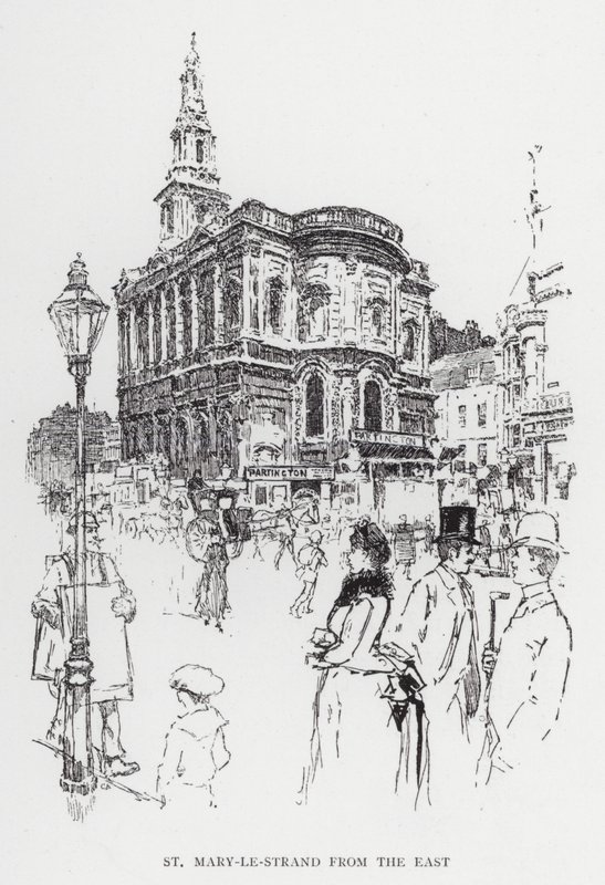 St Mary-le-Strand vanuit het Oosten door Joseph (after) Pennell