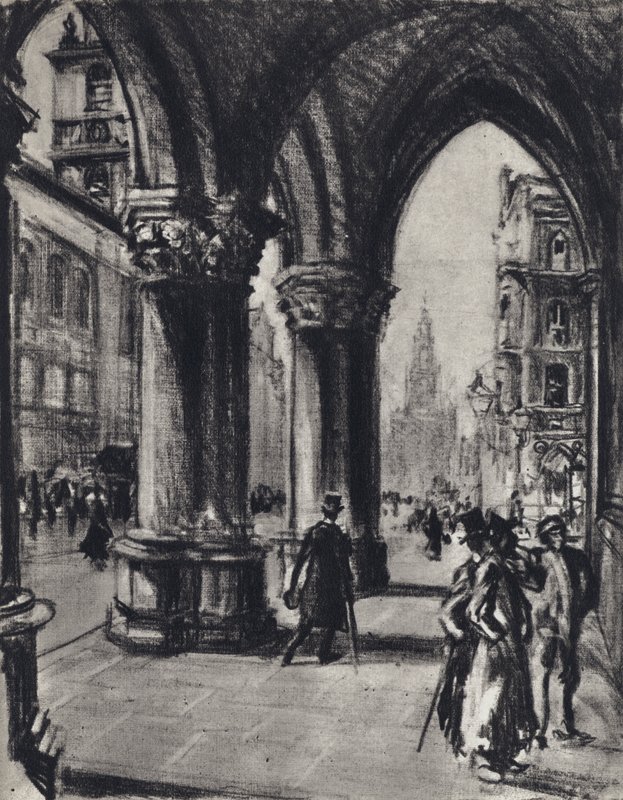 Strand, vanaf de Rechtbanken door Joseph (after) Pennell