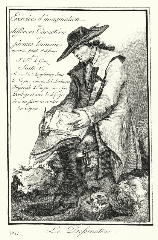De Cartoonist (gravure) door Joseph Franz von (after) Goez