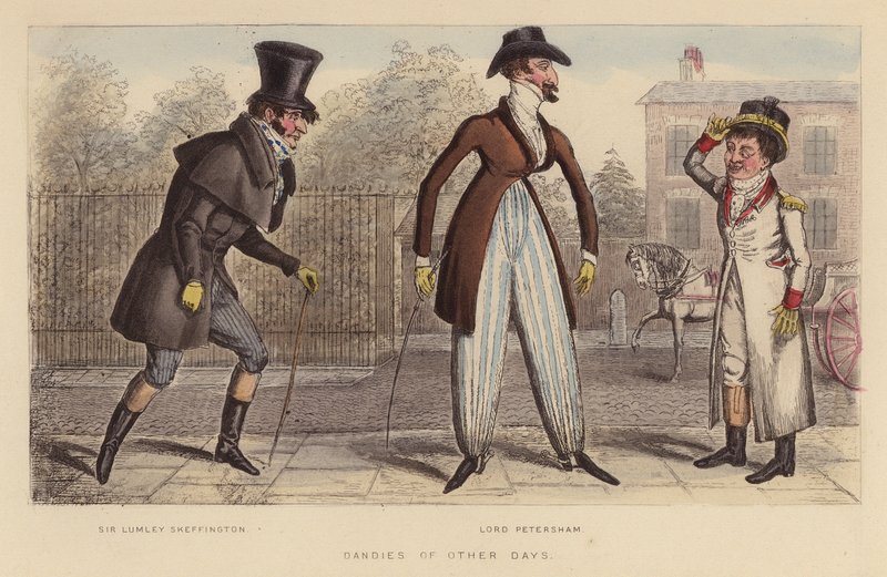 Dandies van vroeger (gekleurde gravure) door Joseph Grego