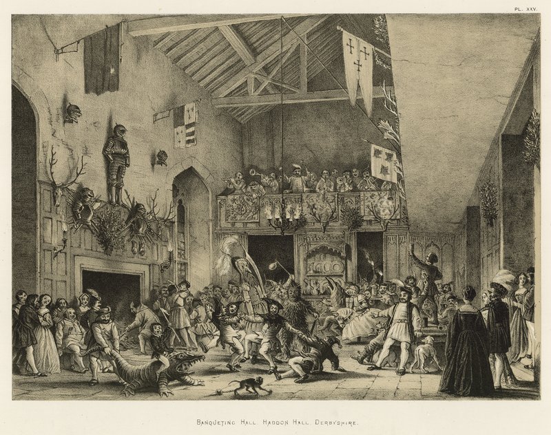 Banketzaal, Haddon Hall, Derbyshire door Joseph Nash