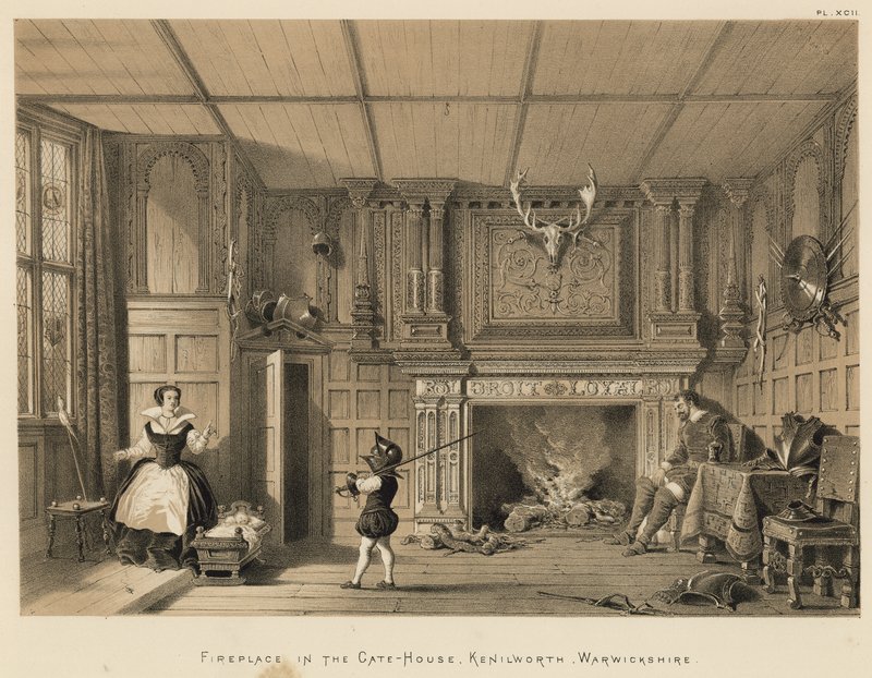 Open haard in het Poortgebouw, Kenilworth, Warwickshire door Joseph Nash