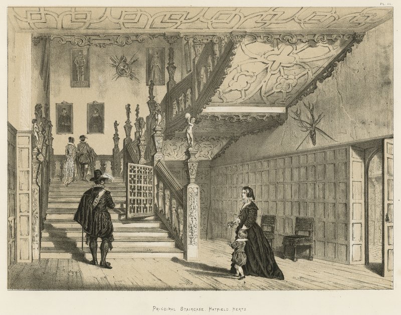 Hoofdtrap, Hatfield, Herts door Joseph Nash