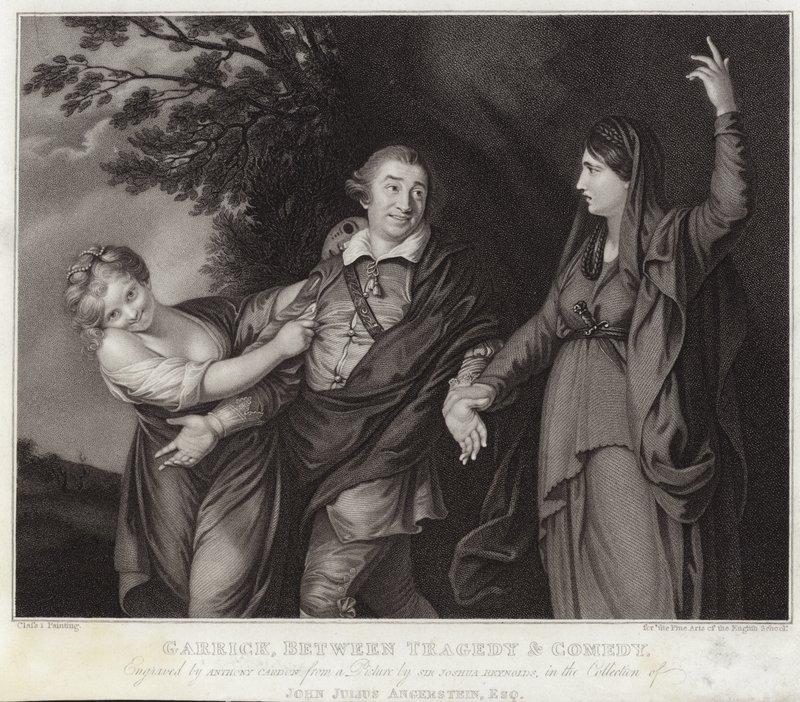 Garrick tussen tragedie en komedie door Joshua Reynolds