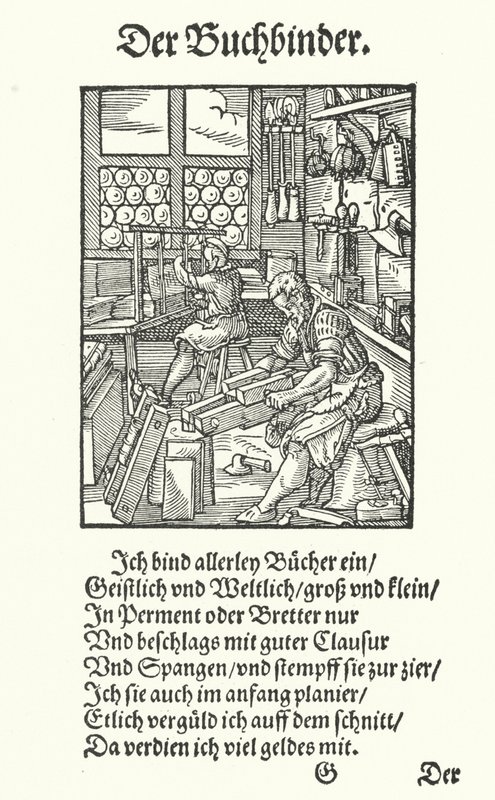 De boekbinder (gravure) door Jost (after) Amman