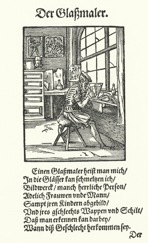 De glasschilder (gravure) door Jost (after) Amman