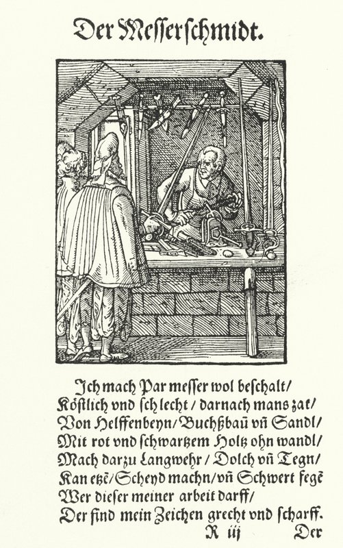 De messenmaker (gravure) door Jost (after) Amman