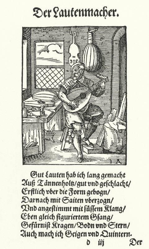 De luitmaker (gravure) door Jost (after) Amman