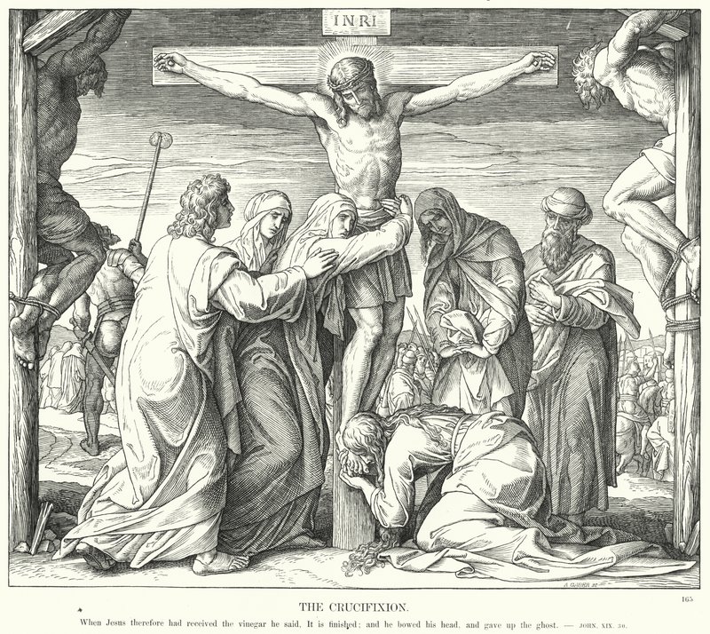 De kruisiging (gravure) door Julius (after) Schnorr von Carolsfeld