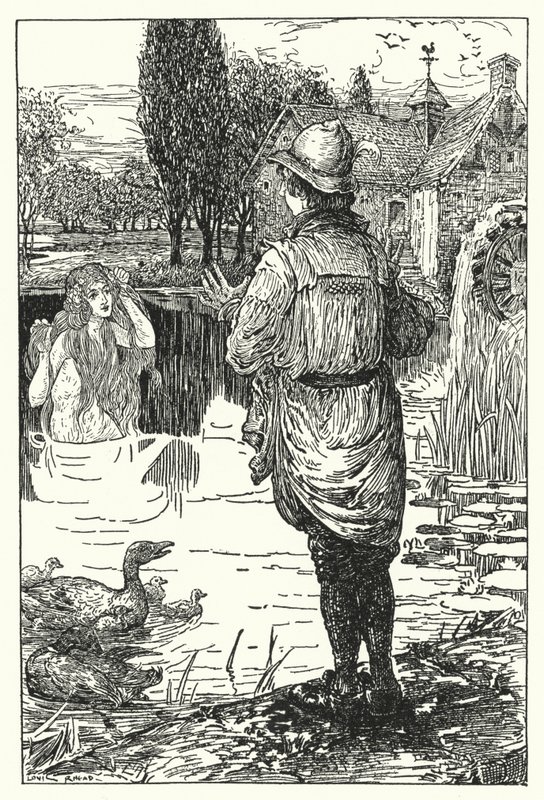 De Waterfee (litho) door Louis John Rhead