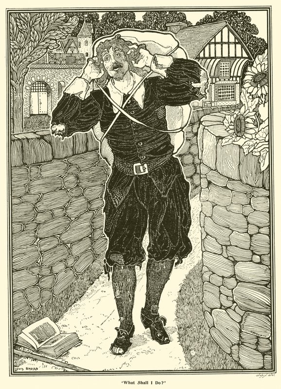Wat moet ik doen? (gravure) door Louis John Rhead
