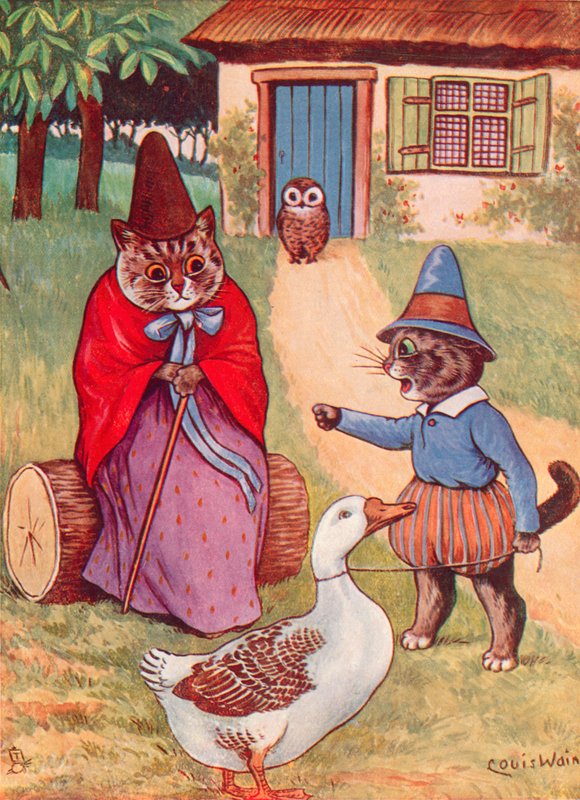 Moeder de Gans Thuis door Louis Wain