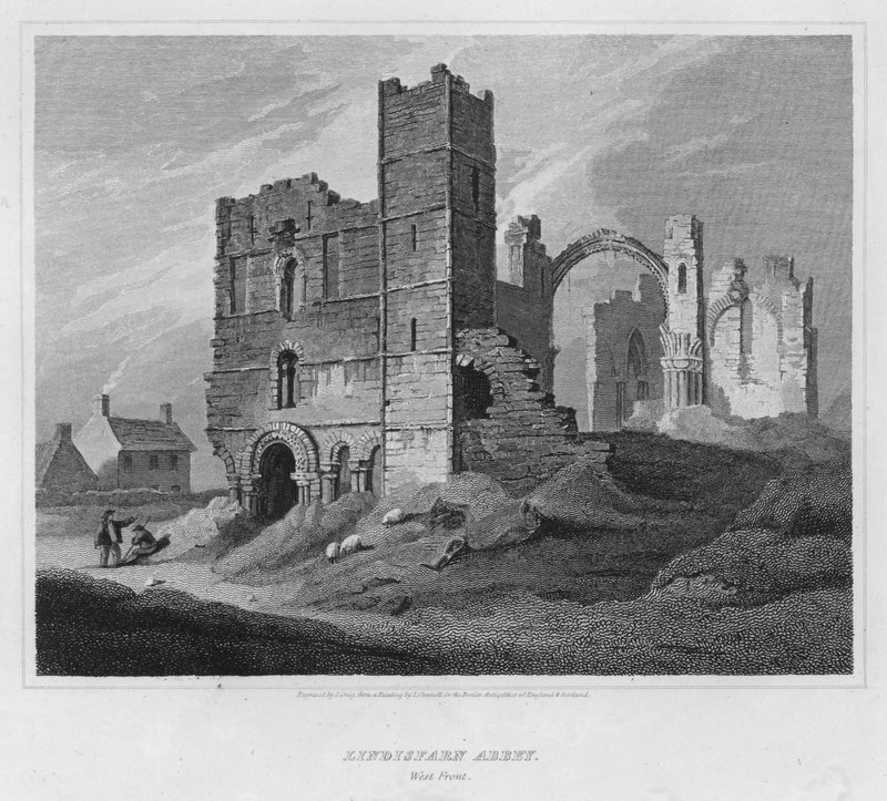 Lindisfarn Abbey, westfront (gravure) door Luke (after) Clennell