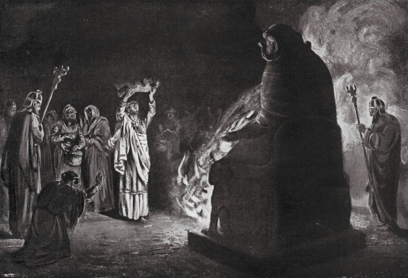 Een Fenicisch offer aan Moloch (litho) door Margaret (after) Dovaston