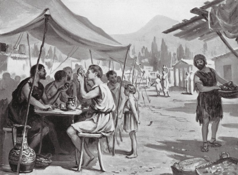 Spartanen eten aan openbare tafels (litho) door Margaret (after) Dovaston