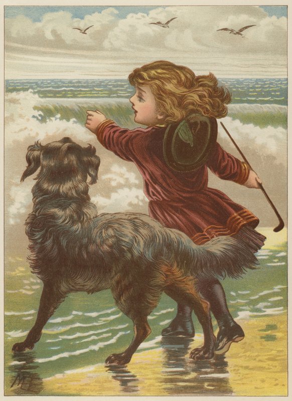 Meisje met hond op strand door Mary Ellen Edwards