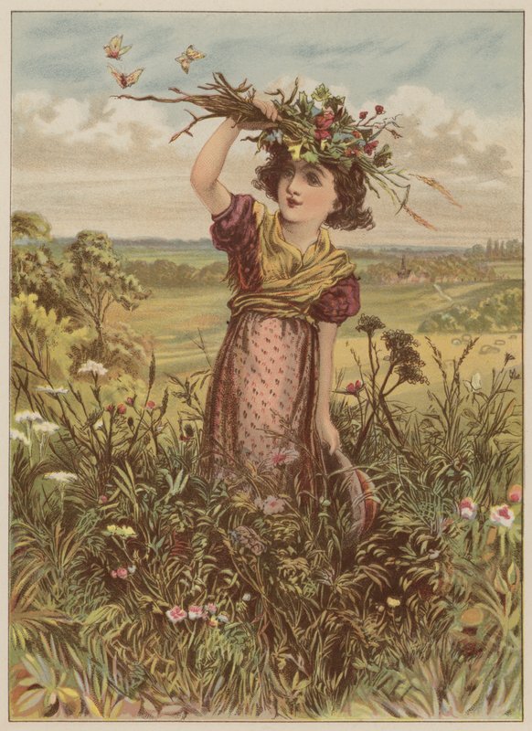 Meisje met bloemen en vlinders door Mary Ellen Edwards