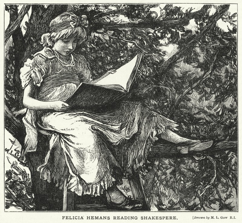 Felicia Hemans leest Shakespeare (gravure) door Mary L. Gow