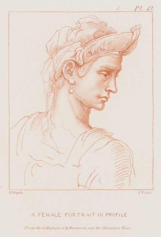 Een vrouwelijk portret in profiel door Michelangelo Buonarroti