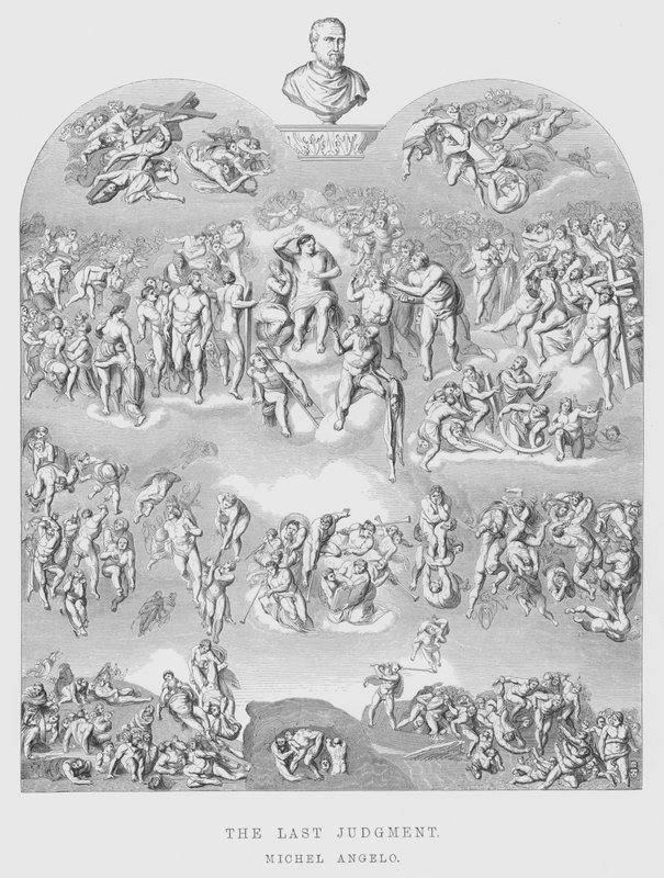 Het laatste oordeel (gravure) door Michelangelo (after) Buonarroti