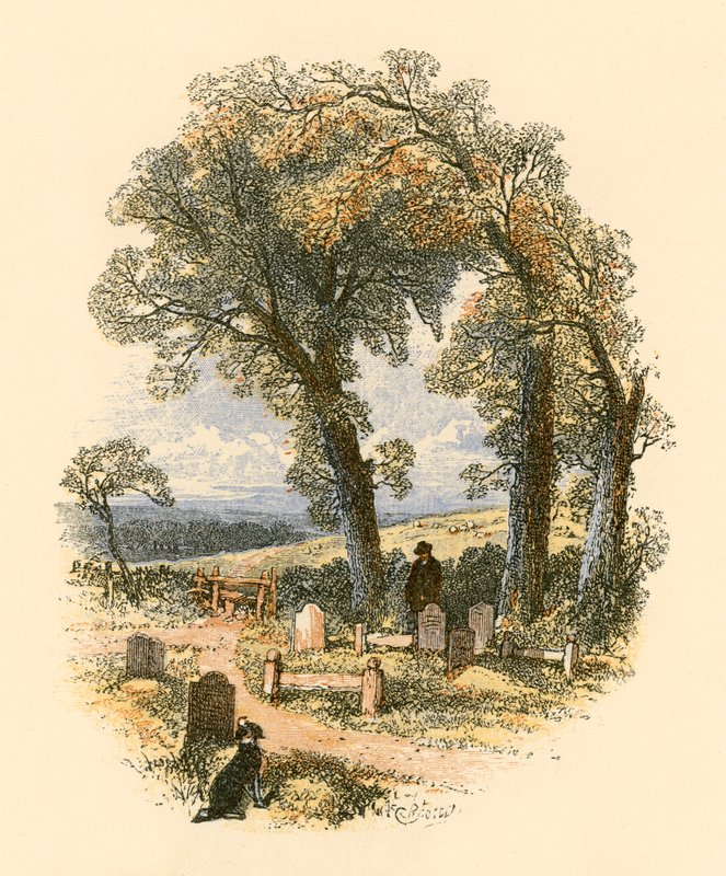 Een kerkhofscène door Myles Birket Foster