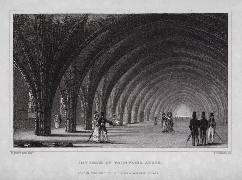 Interieur van Fountains Abbey door Nathaniel (after) Whittock