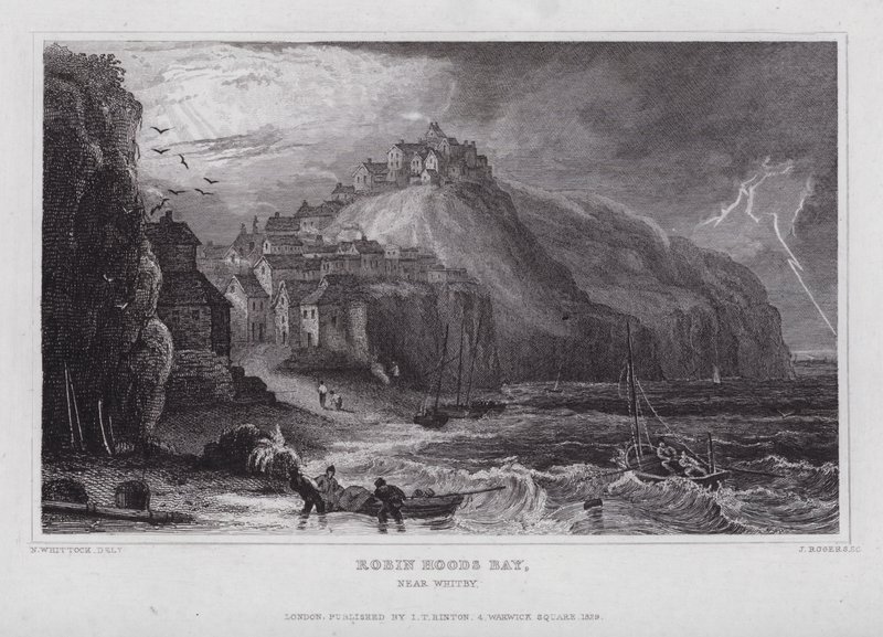 Robin Hoods Bay, nabij Whitby (gravure) door Nathaniel (after) Whittock