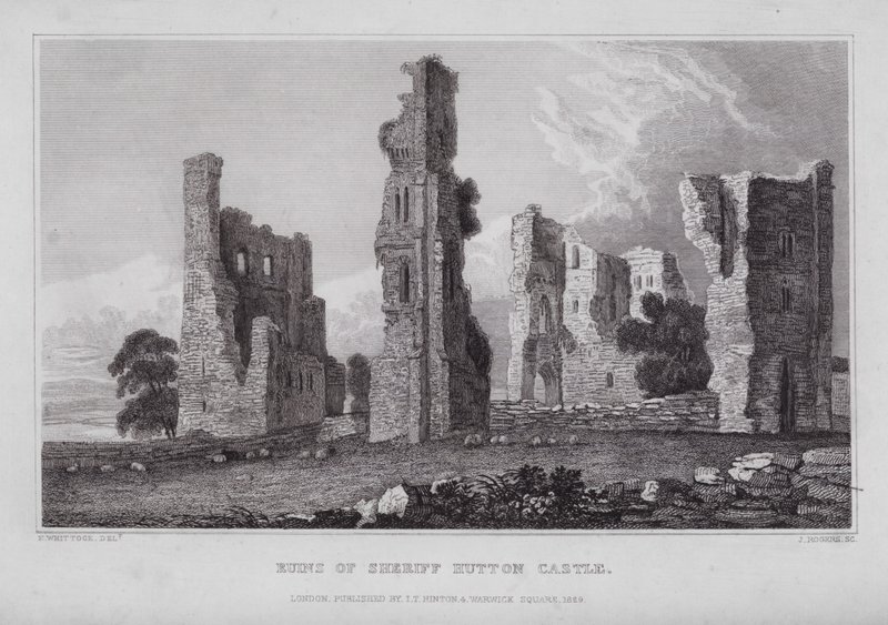 Ruïnes van Sheriff Hutton Castle door Nathaniel (after) Whittock