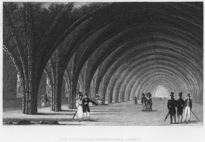 De Kloosters, Fountains Abbey door Nathaniel (after) Whittock