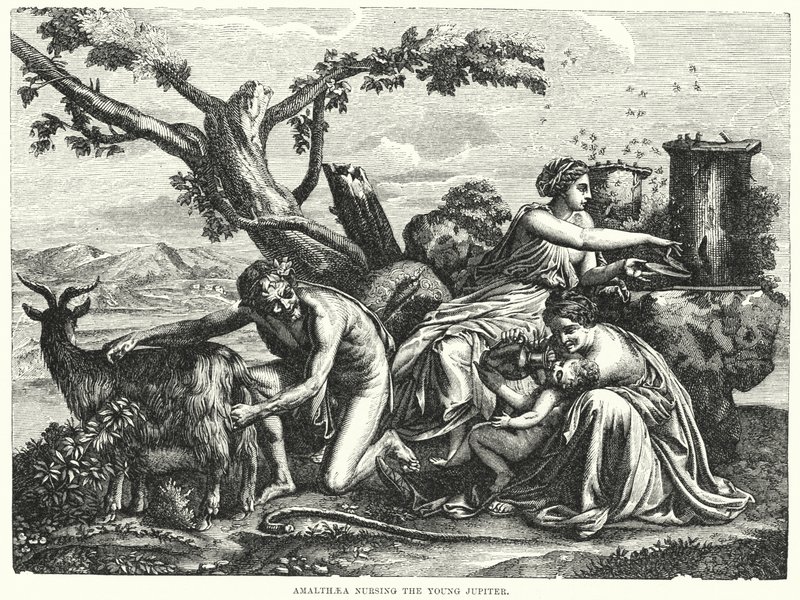 Amalthaea voedt de jonge Jupiter door Nicolas Poussin