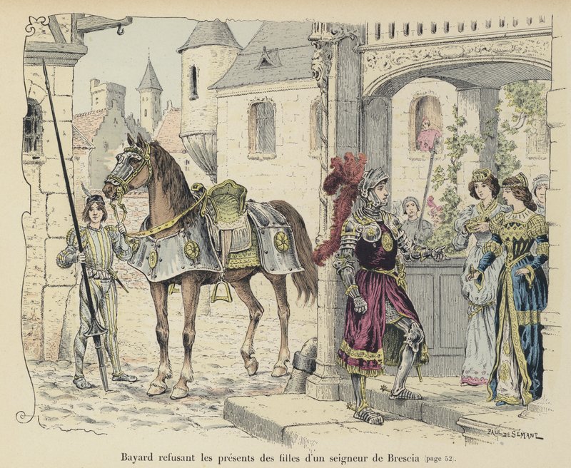 De Chevalier de Bayard weigert de geschenken van de dochters van een edelman uit Brescia, Italië, 1512 door Paul de Semant