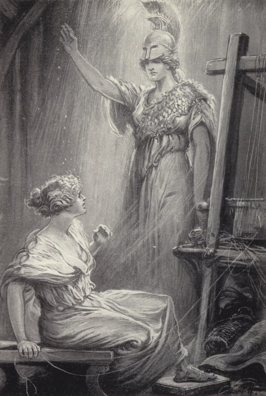 Athene en Arachne door Paul Hardy