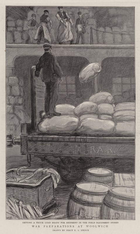 Oorlogsvoorbereidingen in Woolwich door Percy F.S. Spence