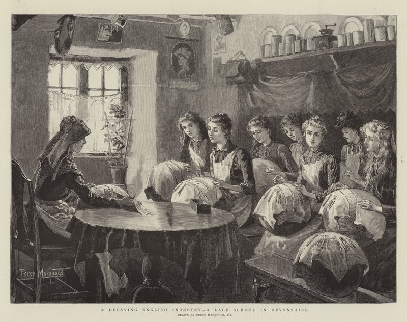 Een vervallende Engelse industrie, een kantwerkschool in Devonshire door Percy Macquoid