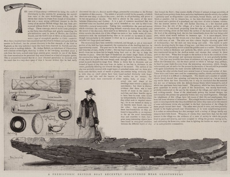 Een prehistorische Britse boot onlangs ontdekt nabij Glastonbury door Percy Macquoid