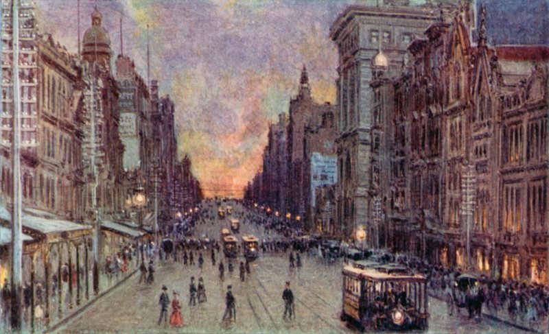 Collins Street, Melbourne (kleur litho) door Percy F.S. (after) Spence