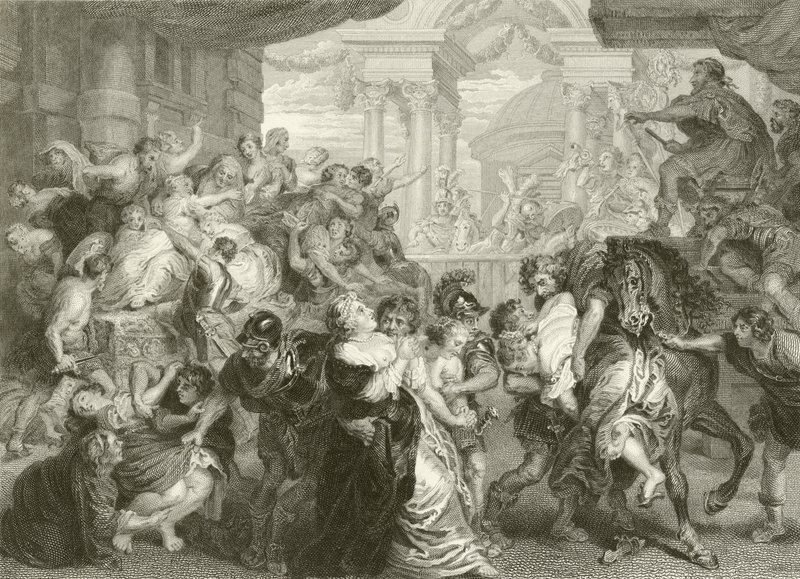 De roof van de Sabijnse maagden door Peter Paul Rubens