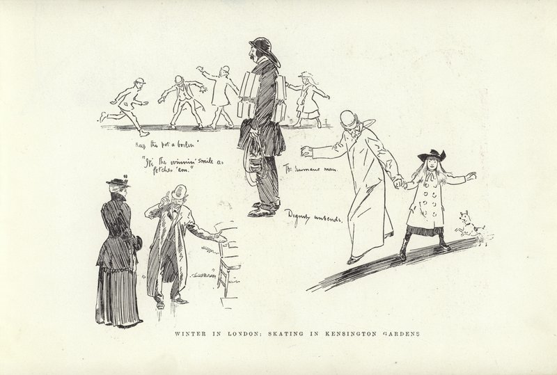 Winter in Londen, schaatsen in Kensington Gardens door Phil May